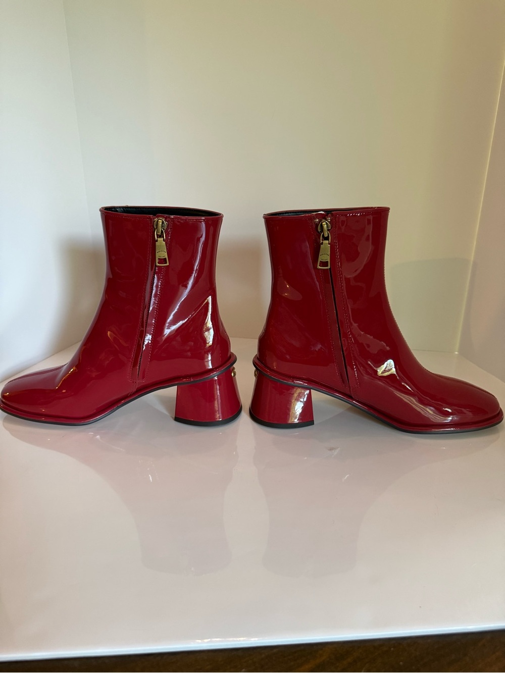 Coach Red Patent Leather Block Heel Boots - Picture 3 of 12